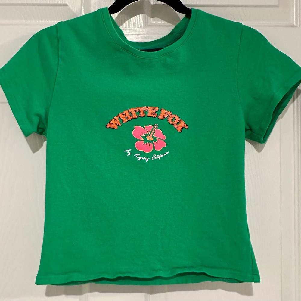 White Fox | Green Cropped Shirt with pink flower